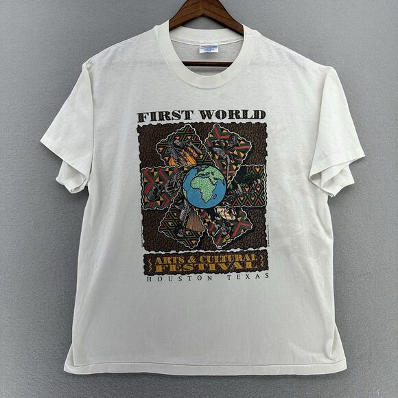 Screen Stars Other - 1993 First World Arts‎ & Cultural Festival Houston Texas White Tshirt XL VTG 90s